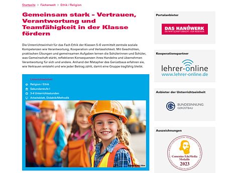 Screenshot der neuen Unterrichtseinheit 