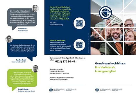 Titelbild und Rückseite des neun Werbeflyers der Bundesinnung