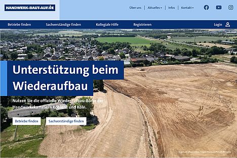 Screenshot von der Handwerkerplattform zur Unterstützung beim Wiederaufbau nach der Flut